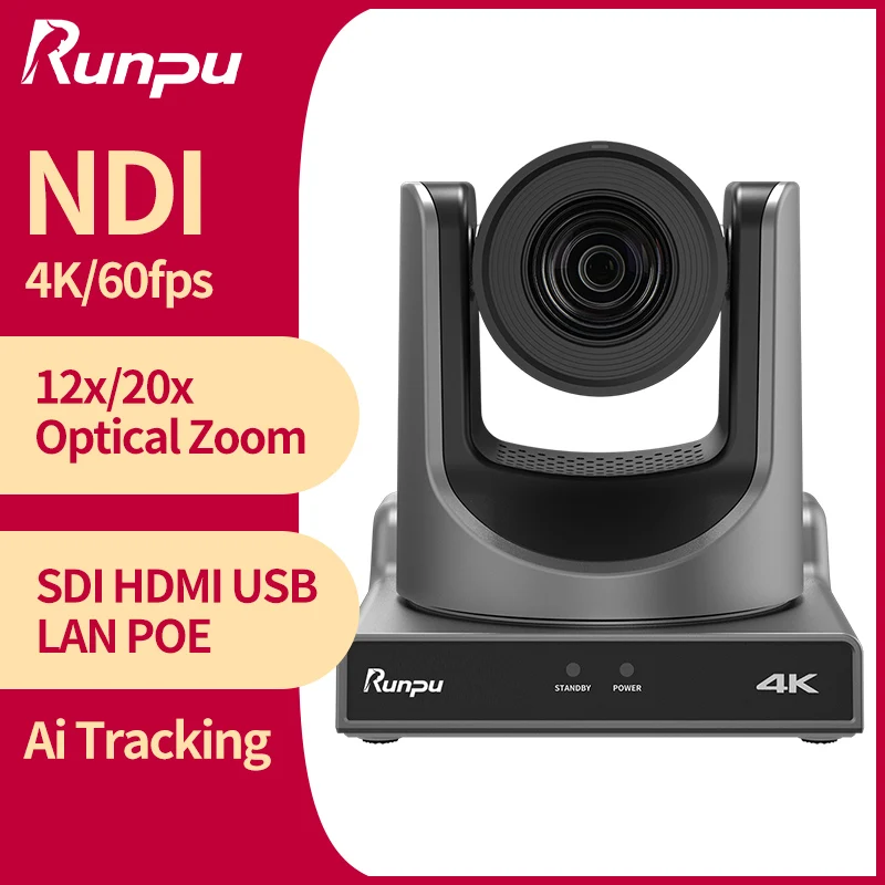 

4K 60FPS PTZ NDI Camera POE 12X 20X Zoom AI Tracking PTZ Camera SDI HDMI USB Video Conference Camera for Church Live Streaming