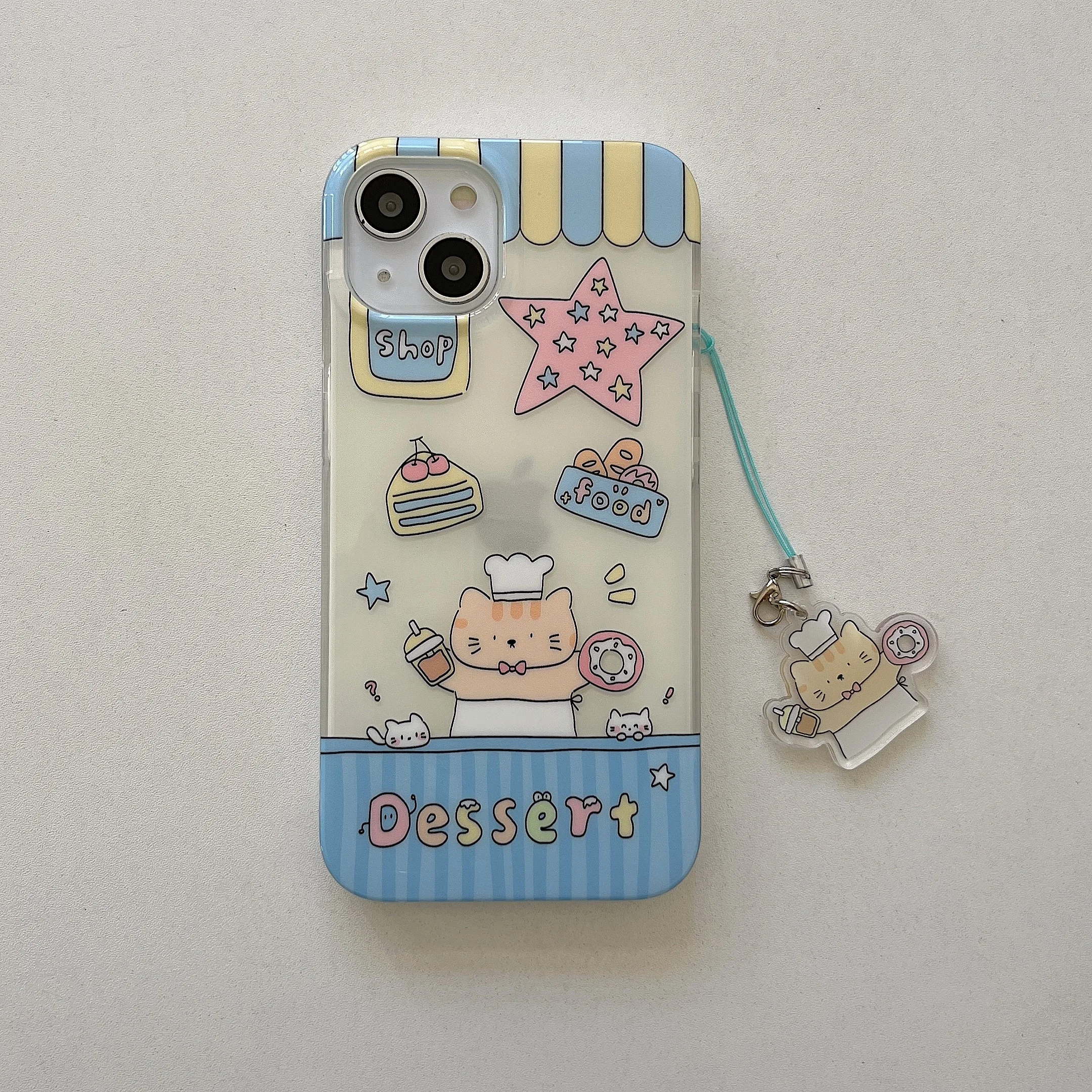 Cartoon Lovely Cat Dessert Shop Pendant Dual-layer Cute Case for iPhone 15 14 13 Pro Max Back Phone Cover for 12 11 Pro Max