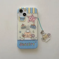 Cartoon Lovely Cat Dessert Shop Pendant Dual-layer Cute Case for iPhone 15 14 13 Pro Max Back Phone Cover for 12 11 Pro Max