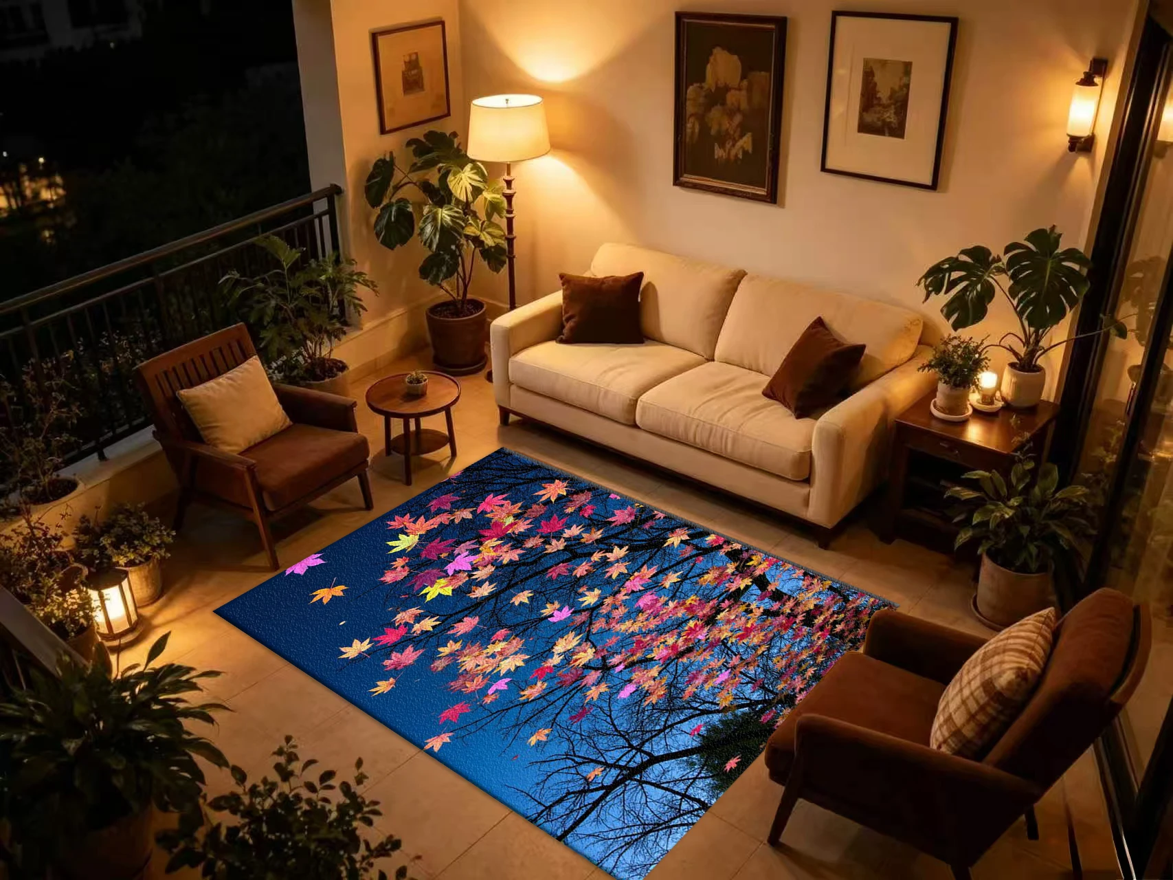 Colorful Autumn Maple Leaf Carpet Flooring, Fall Season Non-Slip Area Rug for Living Room Bedroom Home Floor Mat