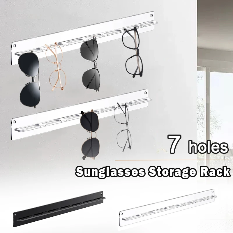 Rack de armazenamento de óculos de sol, rack de parede com 7 furos, ganchos acrílicos para organizador de óculos, porta de casa, cabide de óculos