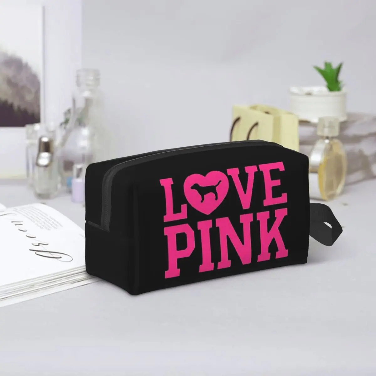 Love Pink Makeup Bag Cosmetic Organizer Storage Dopp Kit Toiletry Cosmetic Bag for Women Beauty Travel