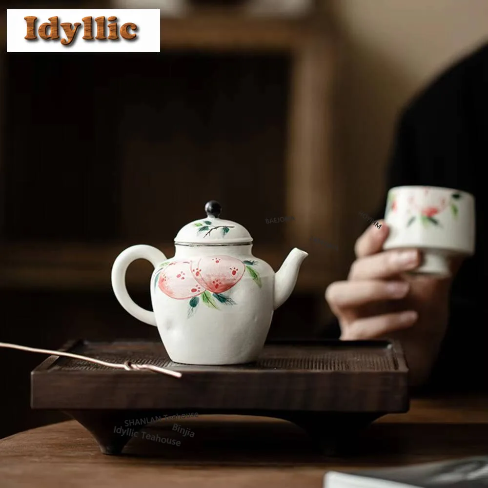 HOYIHM 100ml Retro Hand-painted Longevity Peach Teapot Creative Powder Yin Pot With Filter Tea Brewing Kettle For Accessories