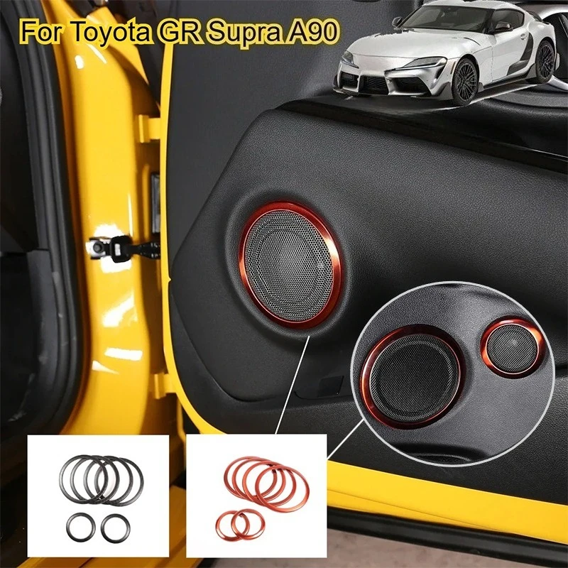 

For 2019-2025 Toyota GR Supra A90 stainless steel carbon fiber Red Car Door Speaker Ring Trim Sticker Interior Car Accessories