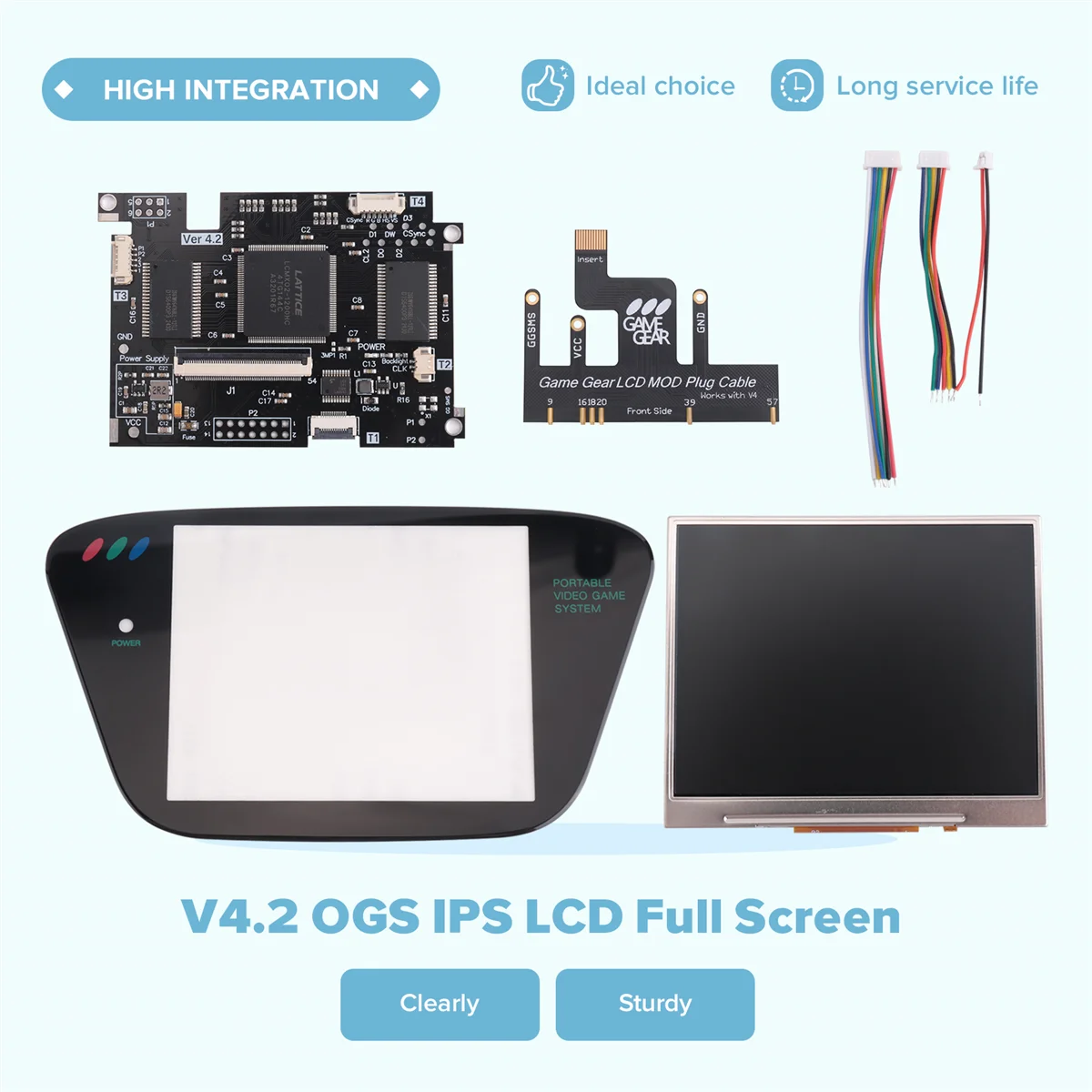 N20R-IPS V4.2 Kits MOD de tela pré-laminada para Game Gear Destaque brilho Tela LCD retroiluminada para console