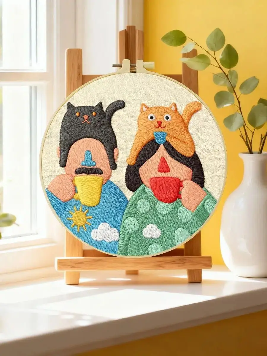 1 Stück 20X20CM/15X15CM 7,87/6,3 Zoll Stickerei-Starter-Kit für Paare DIY-Kit DIY-Stickerei-Kit Handarbeiten Nähkunst – Detail 6