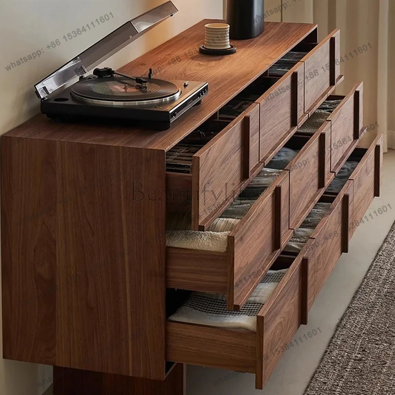 black walnut dining side cabinet medieval wabi sandy wind retro simple living room storage bone line nine chest cabinet