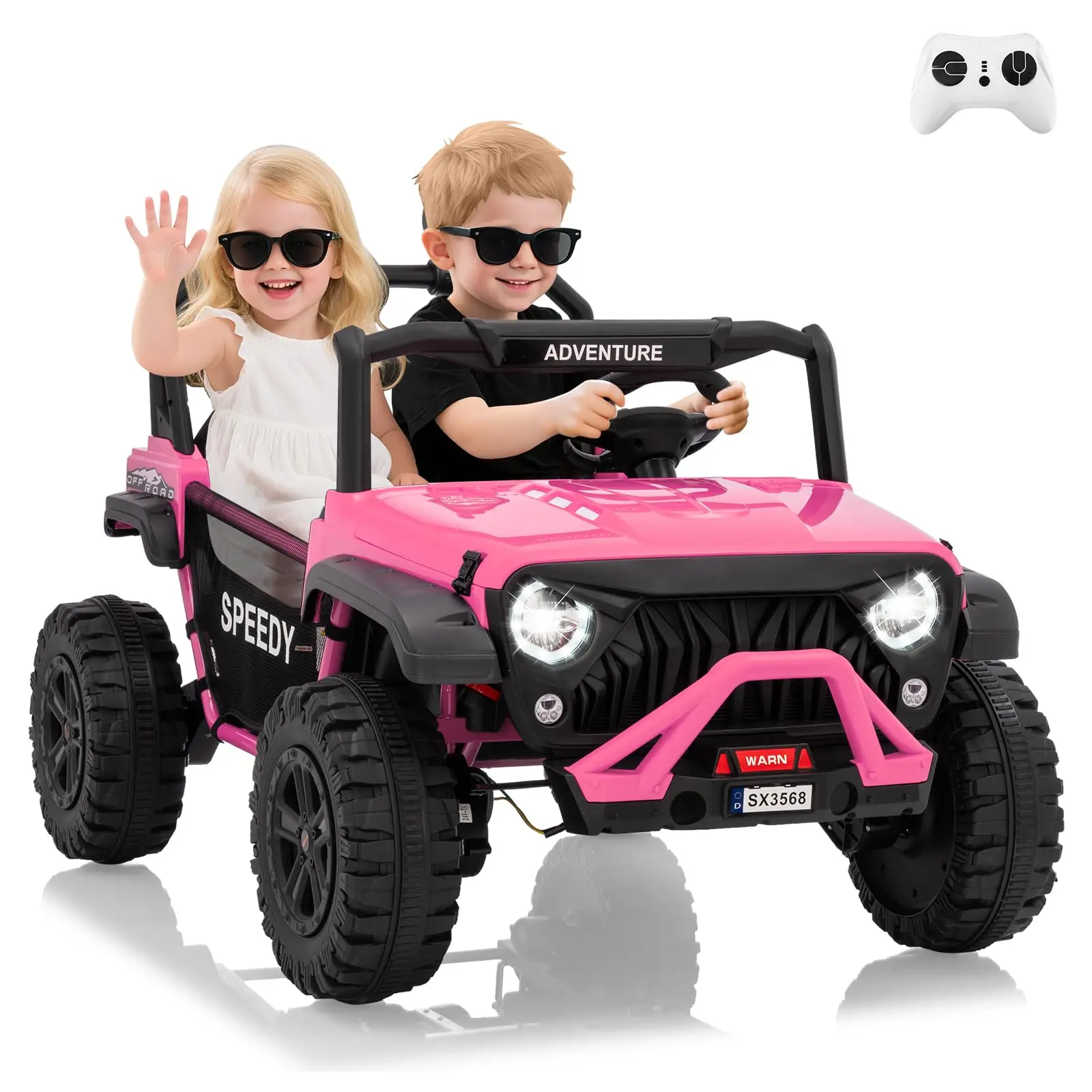 

2 Seater Kids Ride on Car With Parent Remote, 24V 3 Speeds Electric Car Toy With Spring Suspension & LED Light For Boys Girls