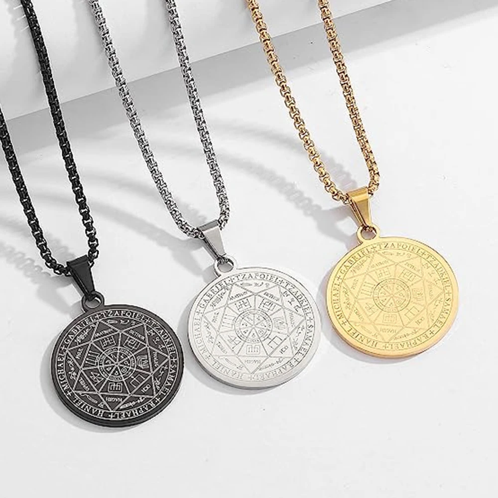 Special Seal of The 7 Archangels Pendant Necklaces for Men Seal of Solomon Protection Talisman Amulet Stainless Steel Jewelry