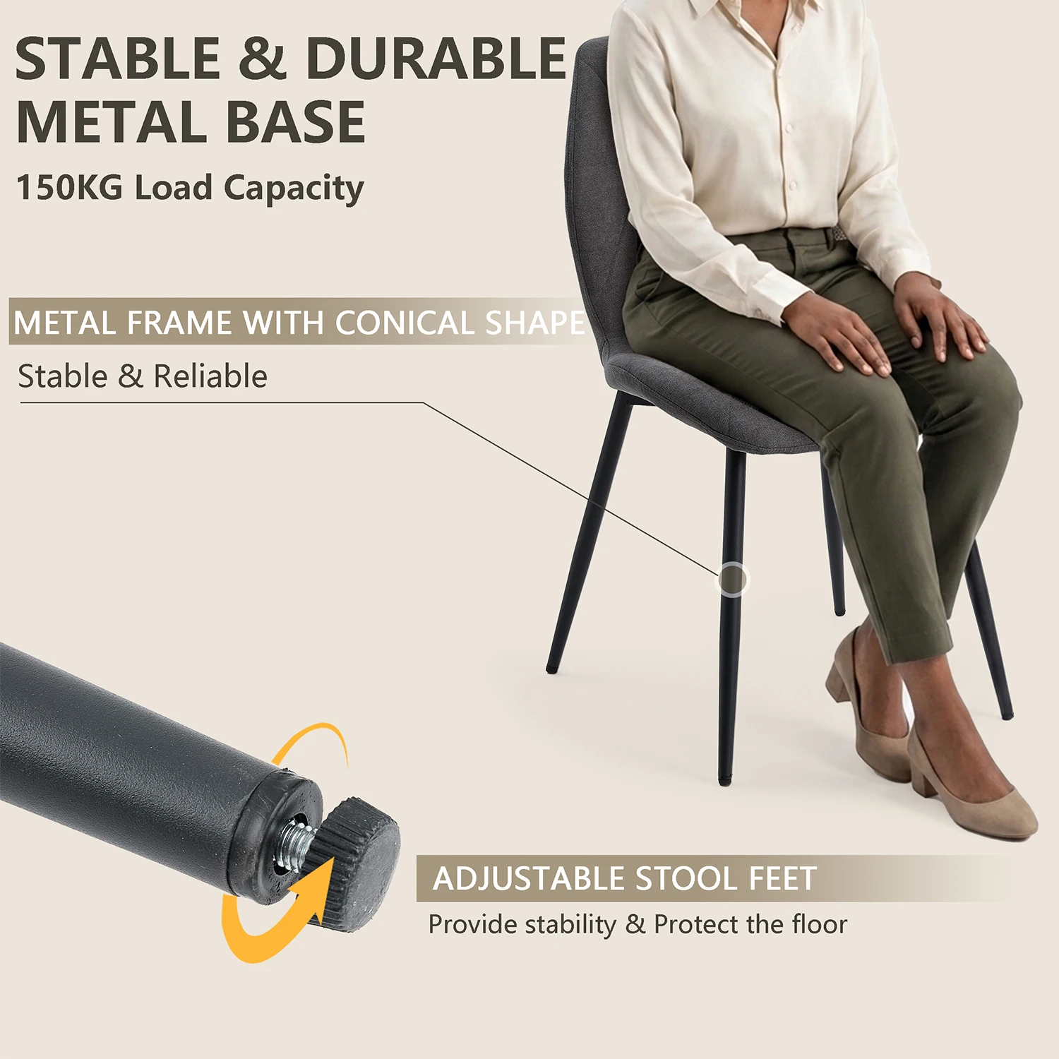 GrandCA HOME Set mit 2/4/6 modernen Esszimmerstühlen, gepolstert, mit Leinenstoff bezogen, minimalistische Bürostühle für Küche und Esszimmer – Detail 14