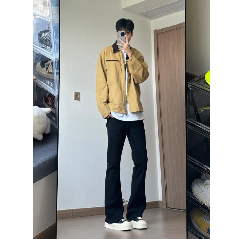 

Cleanfit High Waist Bla Jeans Men's Spring Autumn American High Street Vibe Straight Leg Slimming Micro Flare Long Trousers