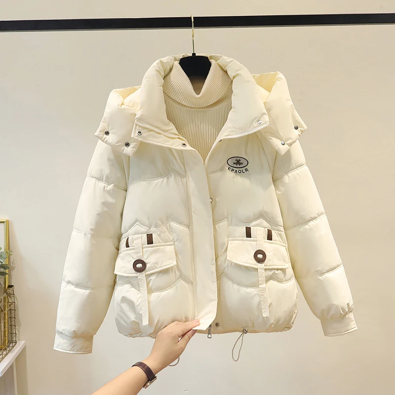 

Женское свободное зимнее пальто со съемным капюшоном на пуху из хлопка для похудения, модная верхняя одежда, длинная свевая молния, одежда...