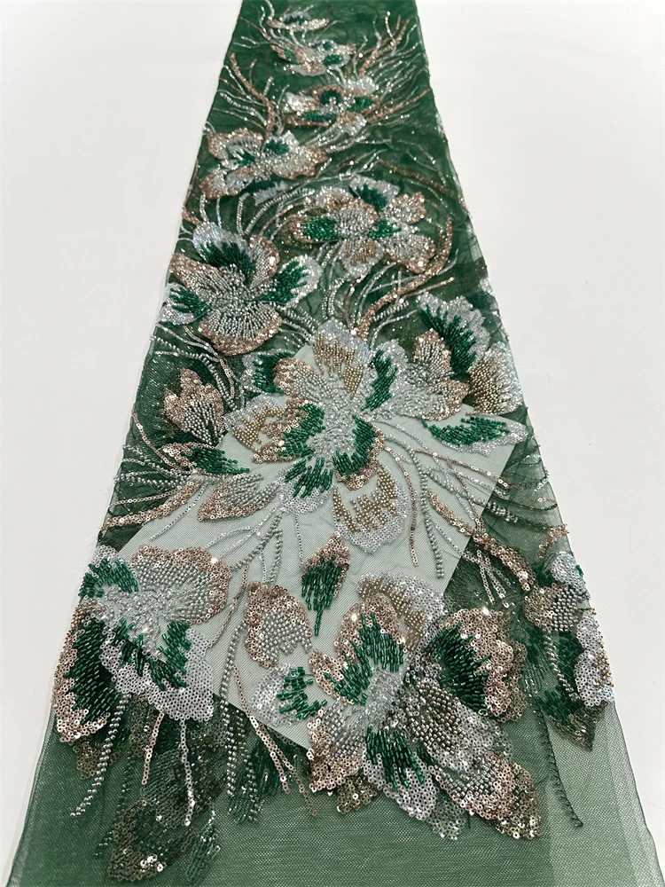 

African Lace Fabric 2025 High Quality Hamdmade Beads Bridal Lace Fabric Luxury Sequin Beaded Embroidery for Wedding