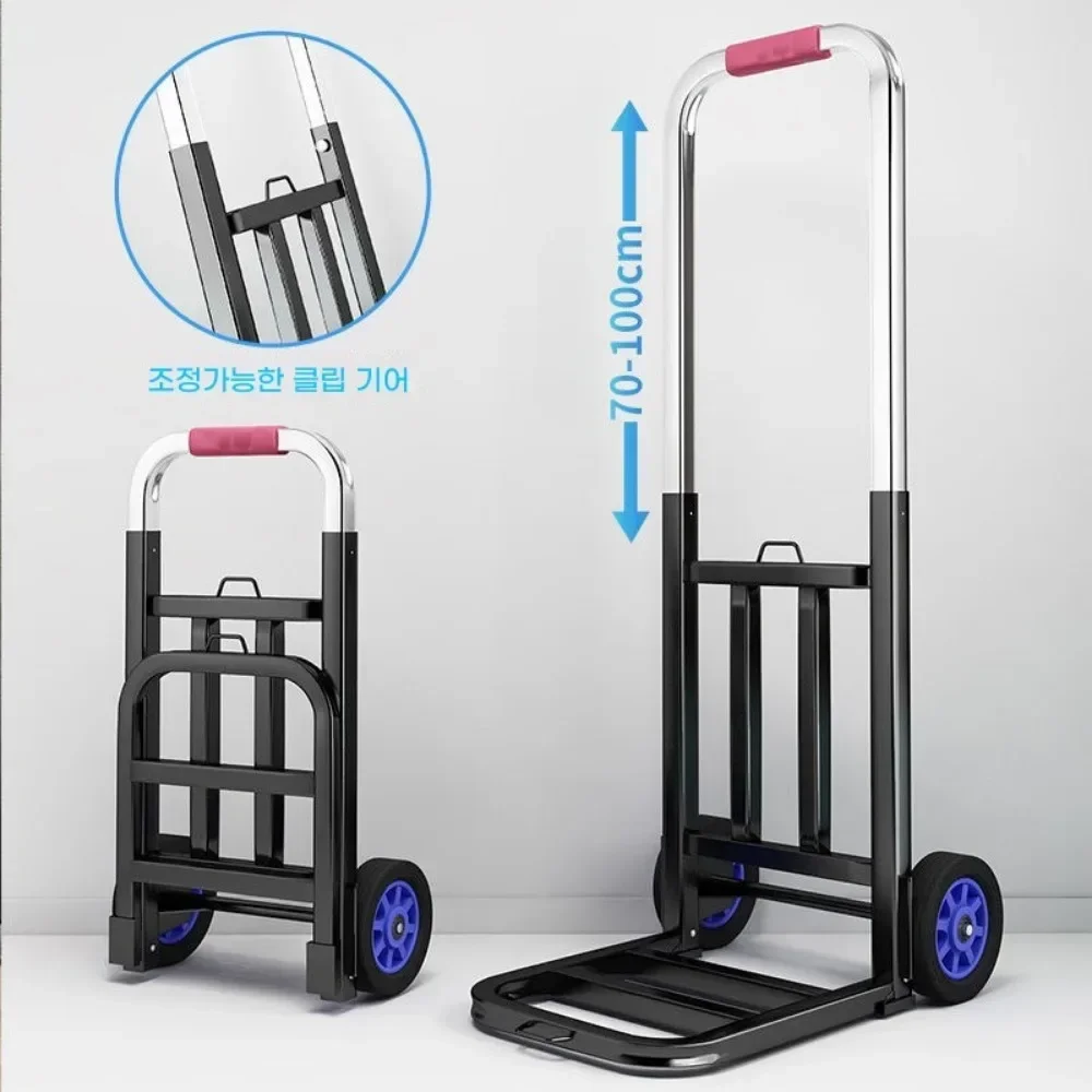 Trolley Portable Luggage Hand Cart Tractor-Trailer Loading Portable with Wheels Pull Rod Scalable Climb Stairs Hand Trolley