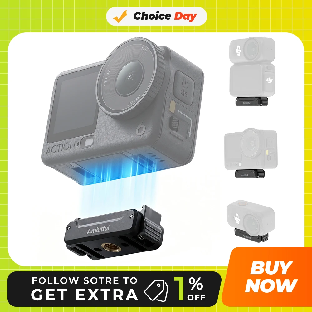 Adaptateur magnétique à dégagement rapide Ambitful DA01, système de verrouillage double, trou de vis universel 1/4 ", pour Action 3/4/5 Pro/6 /Nano/Osmo 360