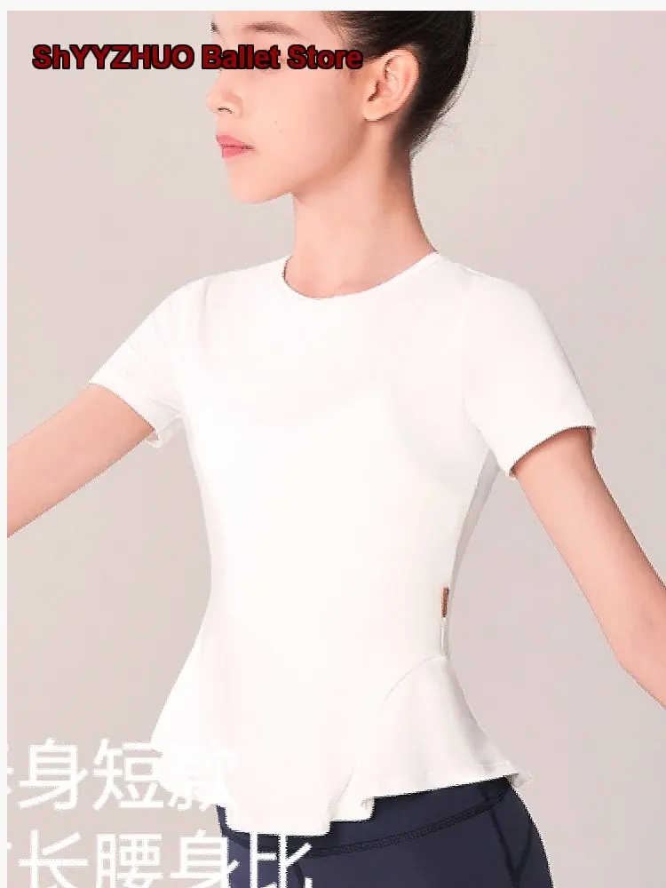 Children's Girls' Latin Dance Practice T-Shirt Summer Chinese Jumping Top Short Sleeves Kids