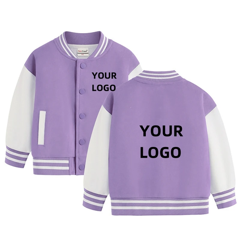 

90-170 Young Boys Girls Baseball Jacket Spring Autumn Winter Kids Coat Teenagers Cardigan Top DIY Custom LOGO Image Dropshipping