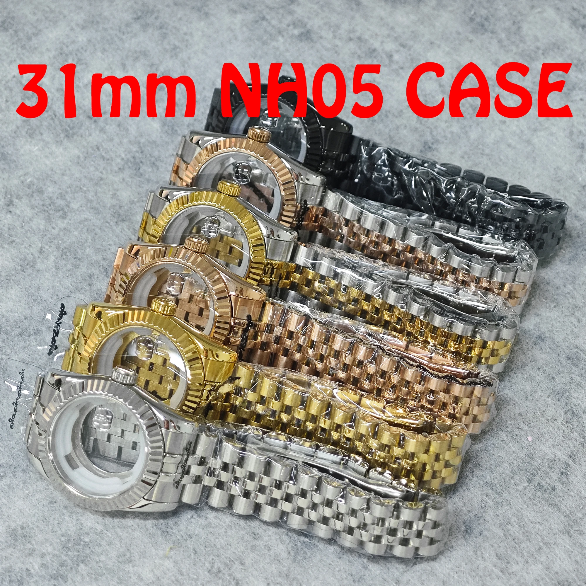 

31mm dog tooth ring stainless steel women's watch case sapphire glass enlarged version suitable for NH05 NH06 movement