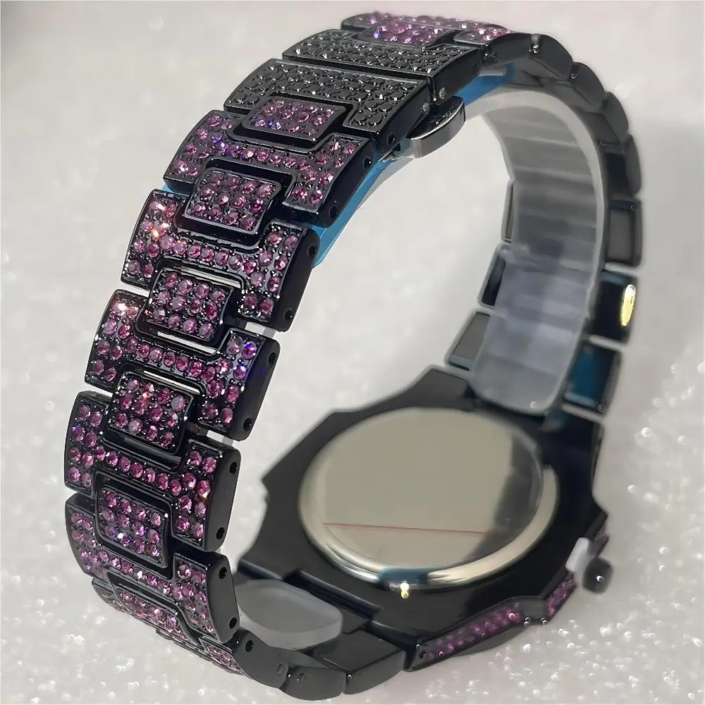 2024 Hot Iced Out Watch For Mens Fashion Stainless Steel Quartz Wristwatch Hip Hop Blue Diamond Jewelry Watches Man Reloj Hombre