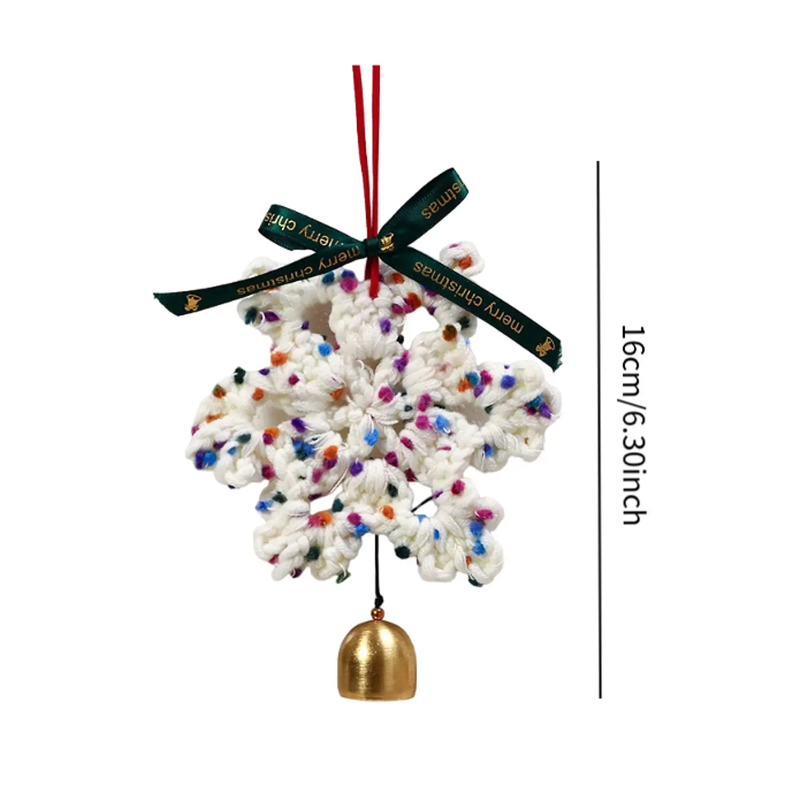 Christmas Yarn Snowflake with Metal Bell Height 16cm Xmas Hanging Ornament Xmas Pendant for Door Knobs Accessory Multifunctional