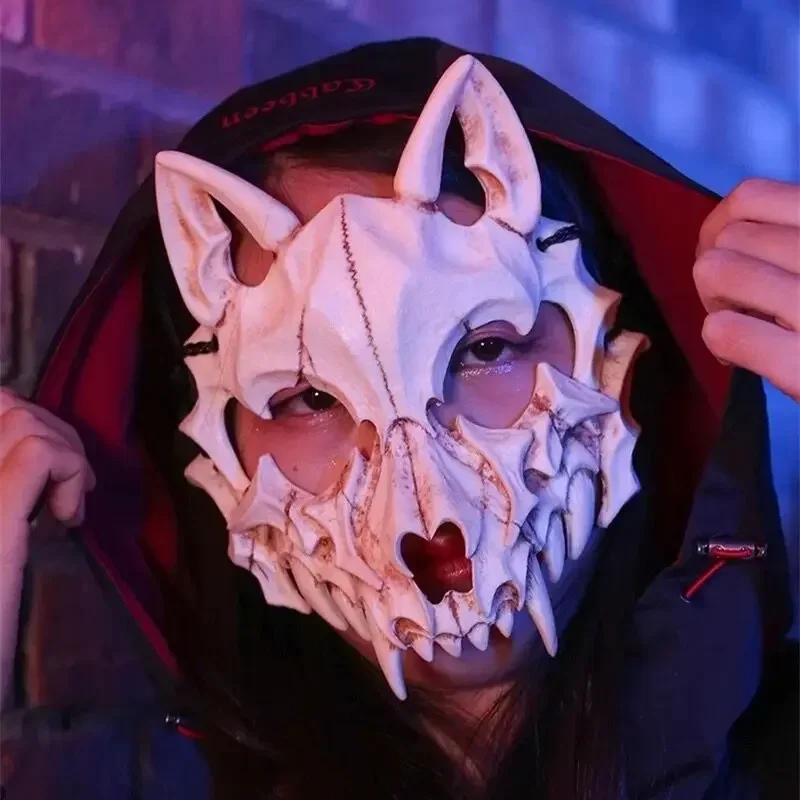 Branco preto crânio máscaras mulheres homens anime raposa dragão deus esqueleto meia face máscaras halloween carnaval festa cosplay traje adereços