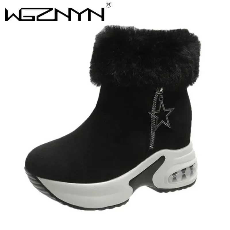 2023 neue Winter Warme Frauen Plattform Schnee Stiefel Stiefeletten Casual Schuhe Zipper Interne Zunehmende Stiefel Botas Mujer Schwarz Grau
