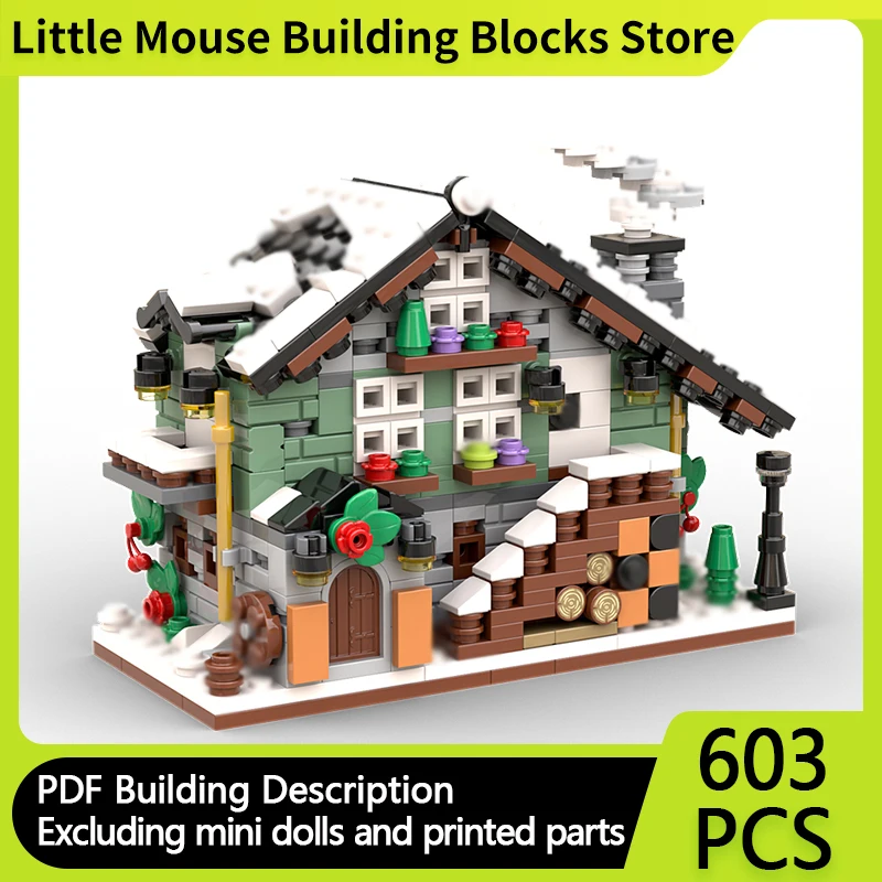 مدينة شارع عرض نموذج MOC قوالب بناء الشتاء شاليه البنك وحدات التكنولوجيا الهدايا عطلة تجميع ألعاب أطفال البدلة