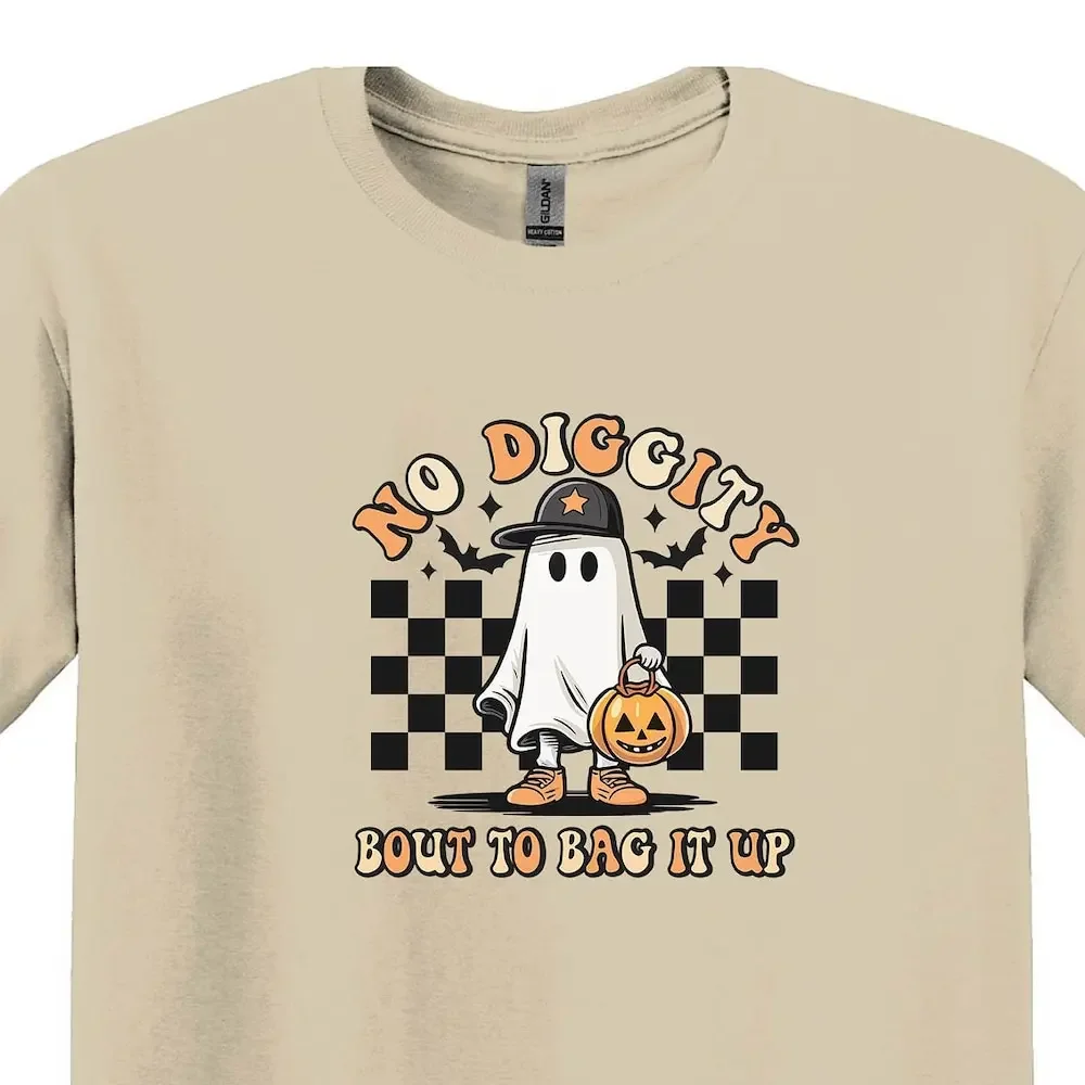 Funny Halloween T Shirt No Diggity Bout To Bag It Up Retro Spooky Season Cute Ghost Costume