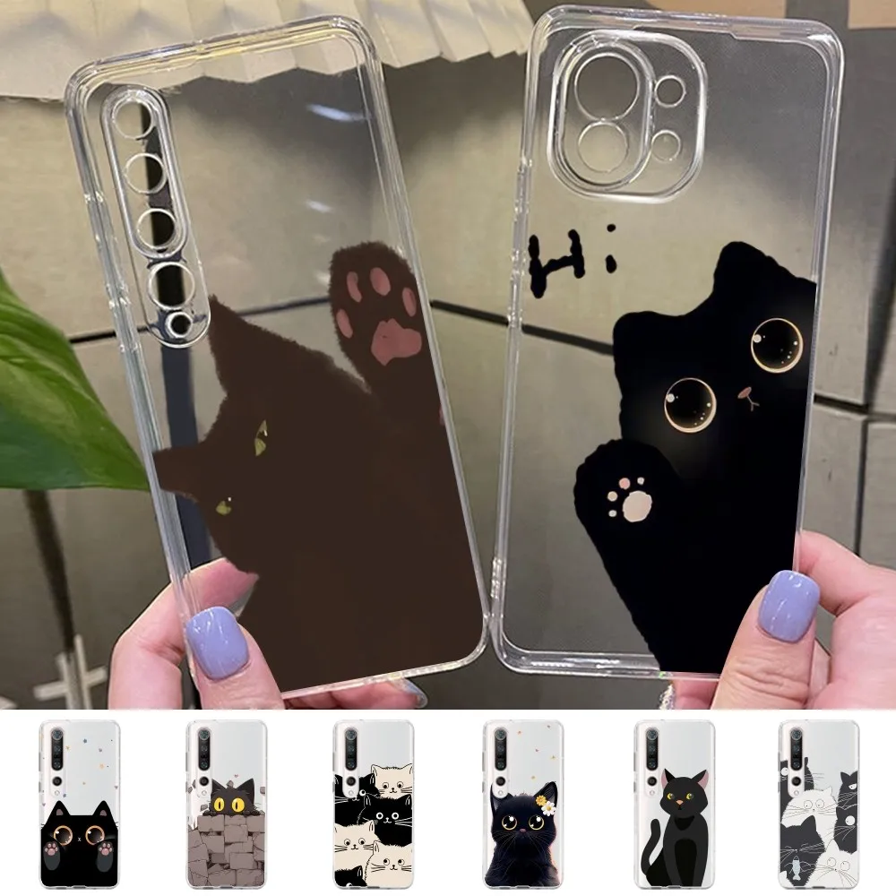 BLACK CARTOON CAT Phone Case For Samsung S 20 21 22 23 for Redmi Note7 8 9 10 for Huawei P20 30 40 Clear Case