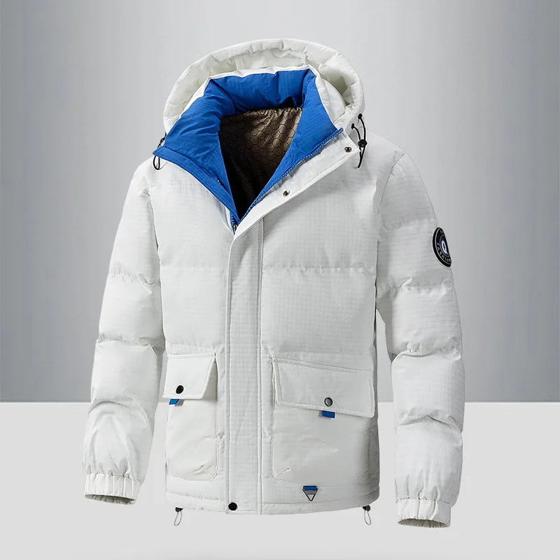

Man Down Jacket Winter New Thicken Cold-proof Windproof Men Outerwear Fashion Solid Color Long Sleeve Zipper Male Hooded Coat