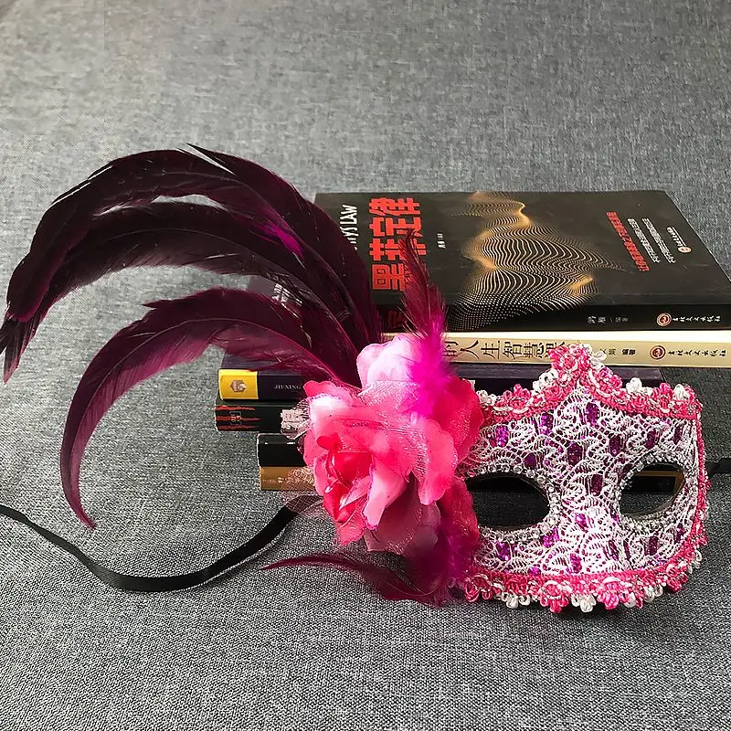 MasTim Ade-Masque Vénitien Demi-Visage pour Femme, Halloween, Noël, Plume, Fleur, Lys, Cosplay, Décorer, Dentelle, ixSexy Pro