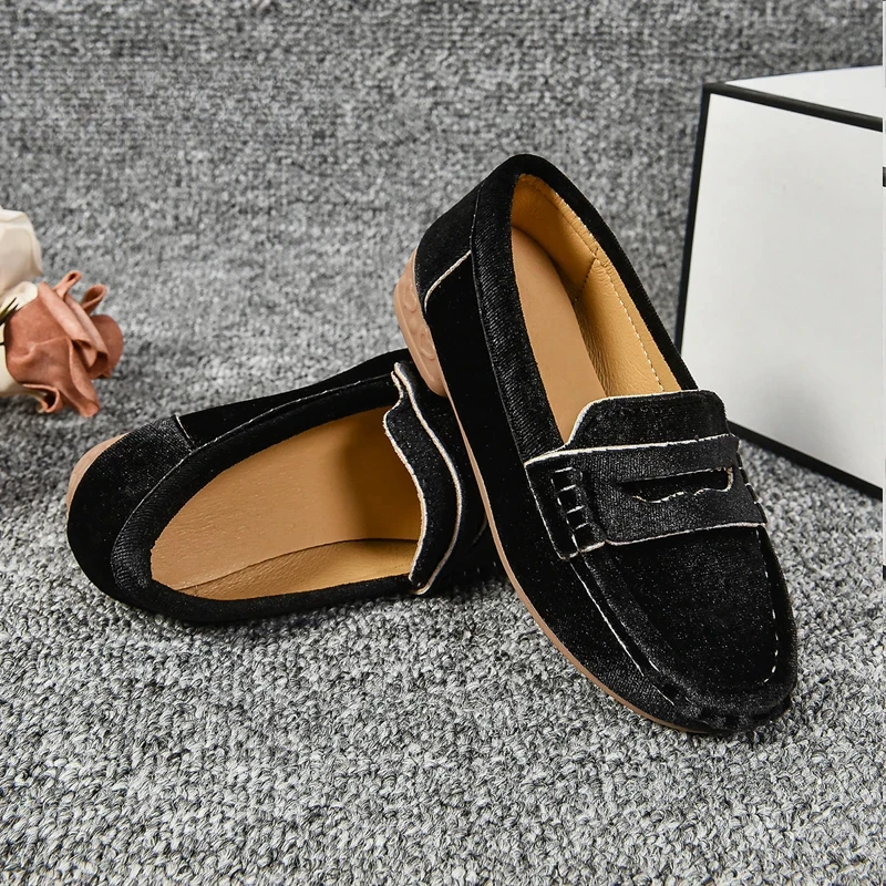 Mocassins de Luxe en Velours pour Enfant Fille et Garçon, Chaussures Plates à Enfiler, Souples, Rouges et Noires