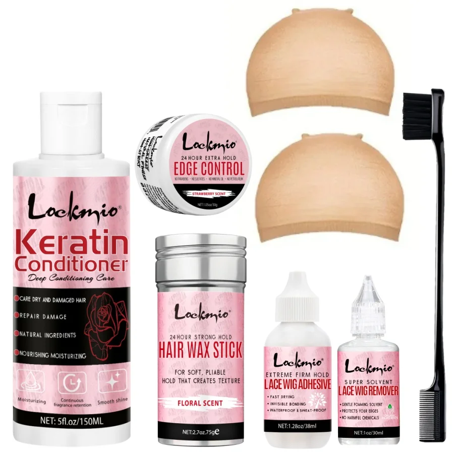 LOCKMIO 8pcs/set Keratin Conditioner Women Hair Care Products Wig Bonding Glue and Remover Smoothing Flyaways Edge Control Wax