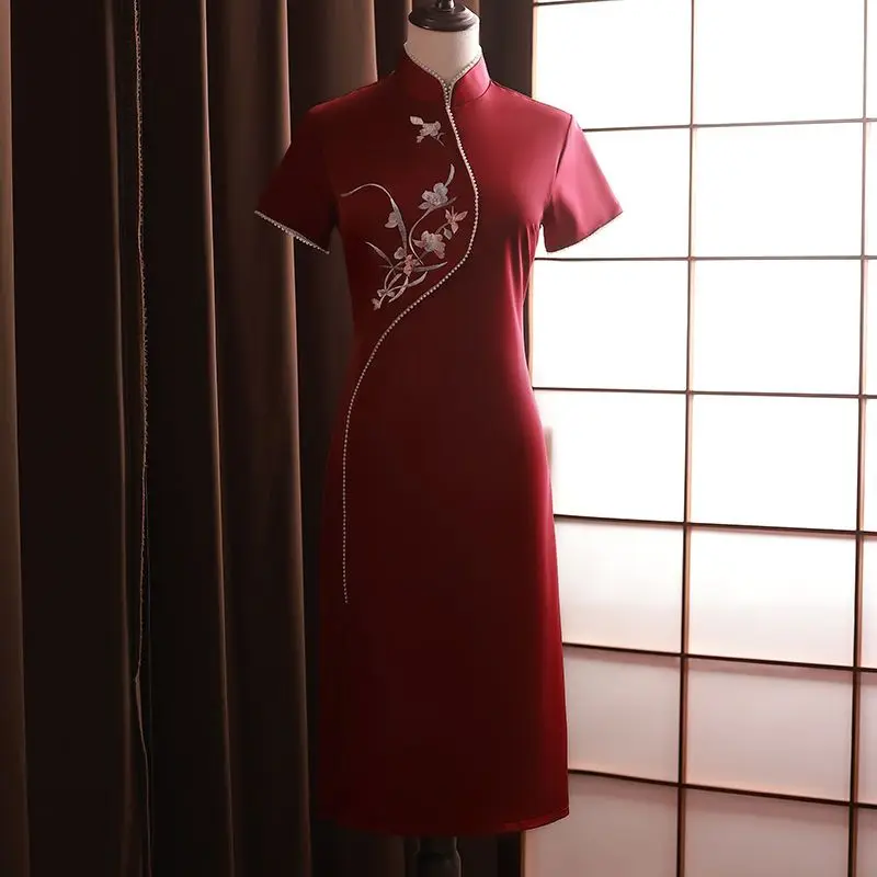 Yourqipao Chinese Red Cheongsam 2023 Mother Of The Bride Wedding Toast Dresses Elegant Wedding Guest Party Gowns For Women