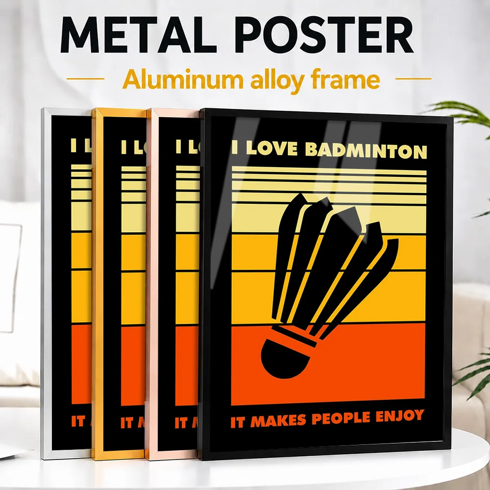 Affiche Métallique de Badminton avec Cadre en Alliage d'Aluminium, Photo Personnalisée, Style Bold Shuttle, Décoration Murale pour Club, Cadeau Mémorable pour les Fans