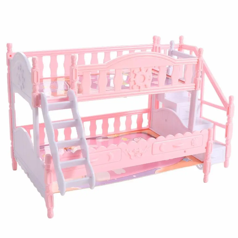 

Doll Accessories Dollhouse Double Bed Bunk Bed Simulation Simulation Doll Double Bed Plastic Pink BJD Doll Princess Double Bed