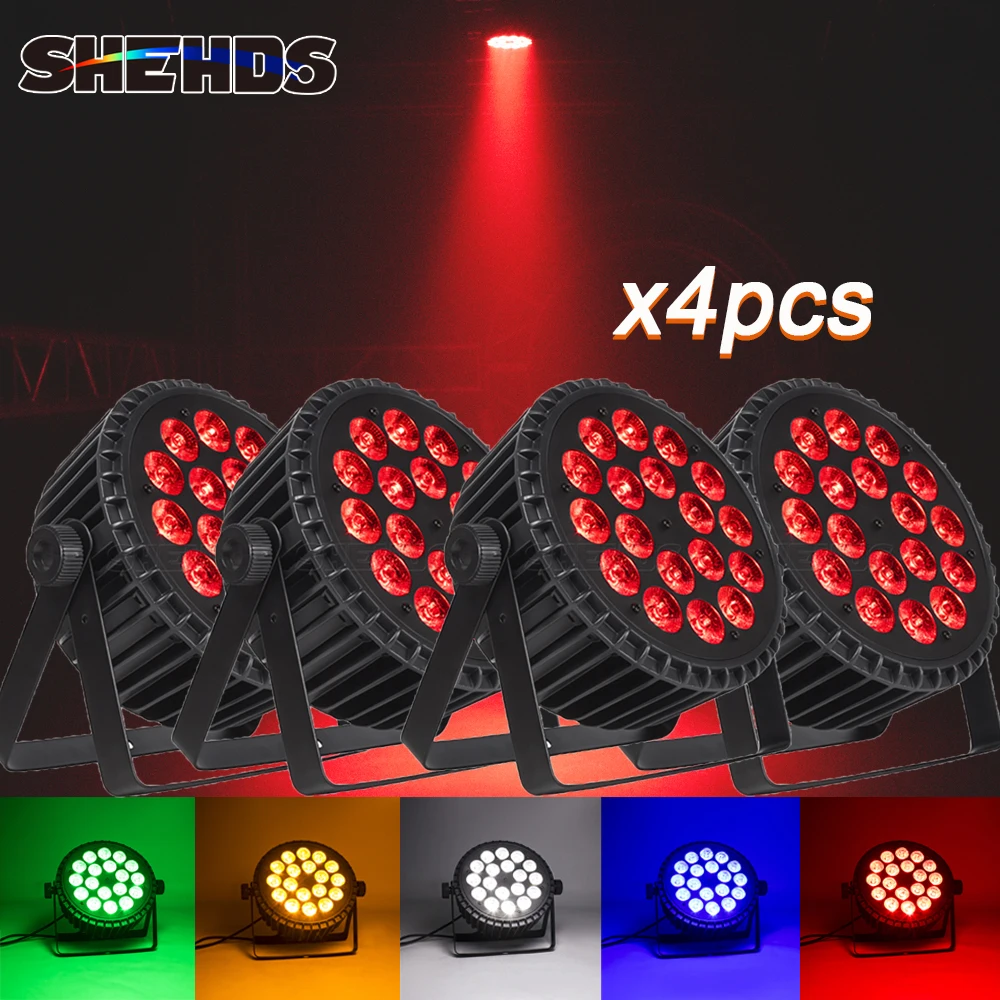 SHEHDS LED 4pcs 18x12W RGBW/18x18W RGBWA+UV Flat Par Lighting Aluminum Alloy DJ Disco Stage Equipment Christmas Decoration