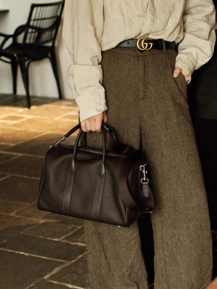 

Black Fashion Simple Pillow Boston Bag Genuine Leather Women Tote Bag\Handbag Real Leather Lady Shoulder Crossbody Bag Big