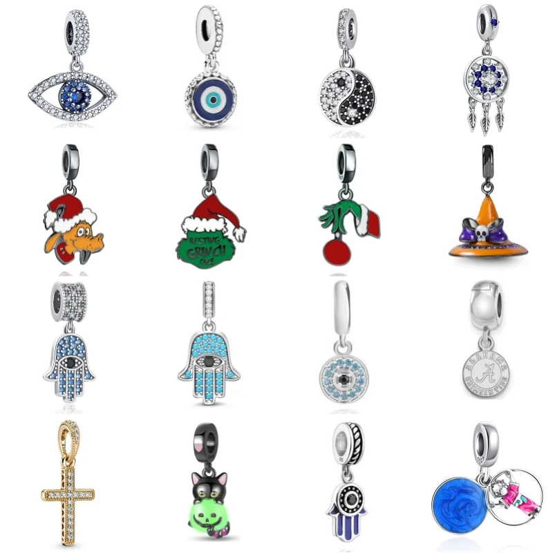 Nuovo 925 argento placcato Evil Eyes Charms croce religione ciondola perline Fit originale Pandora bracciale donna collana fai da te ciondolo regalo