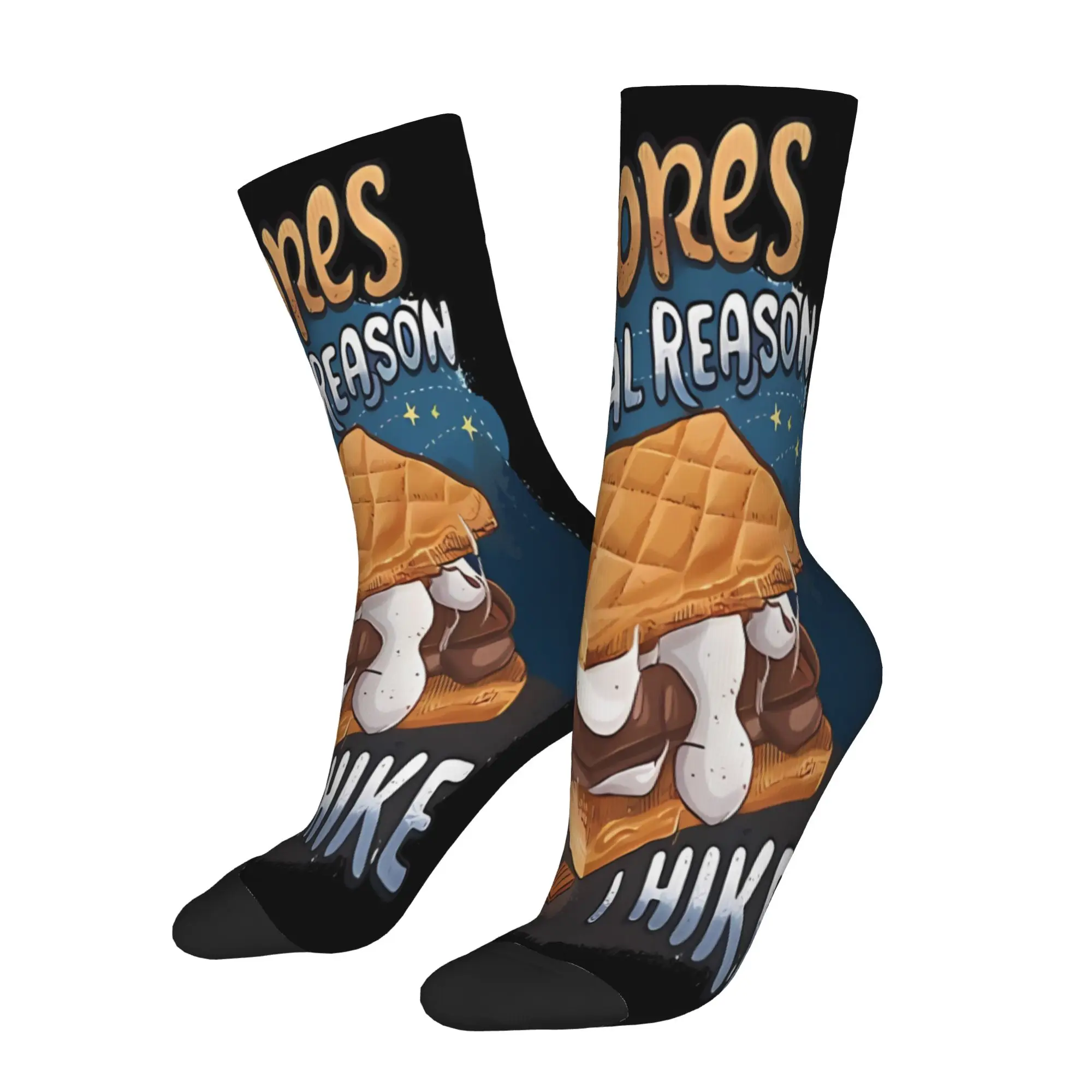 

1 Pair Funny Sock S’mores The Real Reason I Hike Harajuku Quality Pattern Printed Men Crew Socks Casual Men's Socks