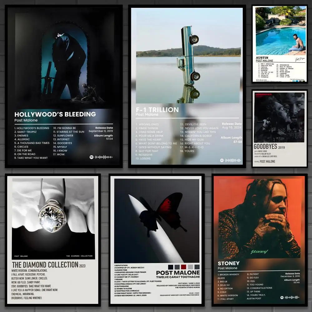 hot singer album p-Post Malone Poster Versatile HD Waterproof Wall Art Self-Adhesive Decor for Any Space Ideal Gift
