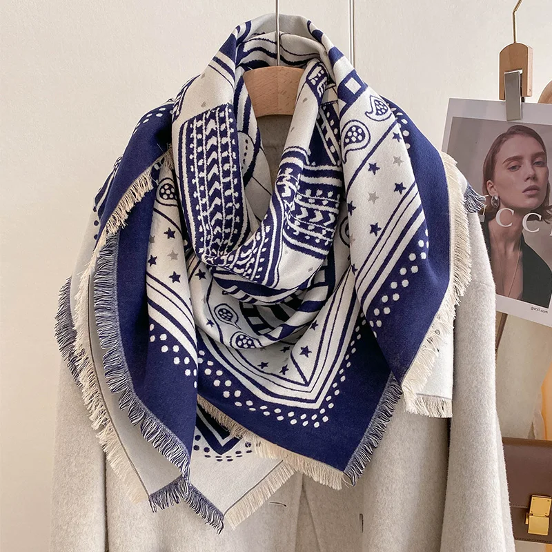 New Brand Cashmere Women Two-sided Large Square Scarf Winter Warm Shawl and Wrap Bandana Pashmina Female Foulard Thick Blanket