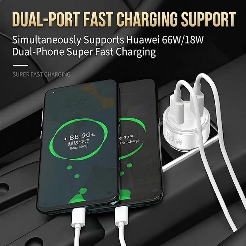 Dual USB Car Charger 51W QC 3.0 Fast Charging Adapter Dual Port Auto Cigarette Lighter Power Supply For iPhone 17 16 For Samsung view 3
