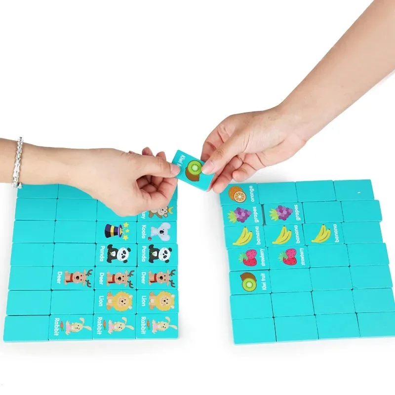 Wooden Board Game Cartoon Montessori Puzzle Mahjong Hand Grab Toy Baby Early Educational Toy Animal Fruit Cognitive Puzzles