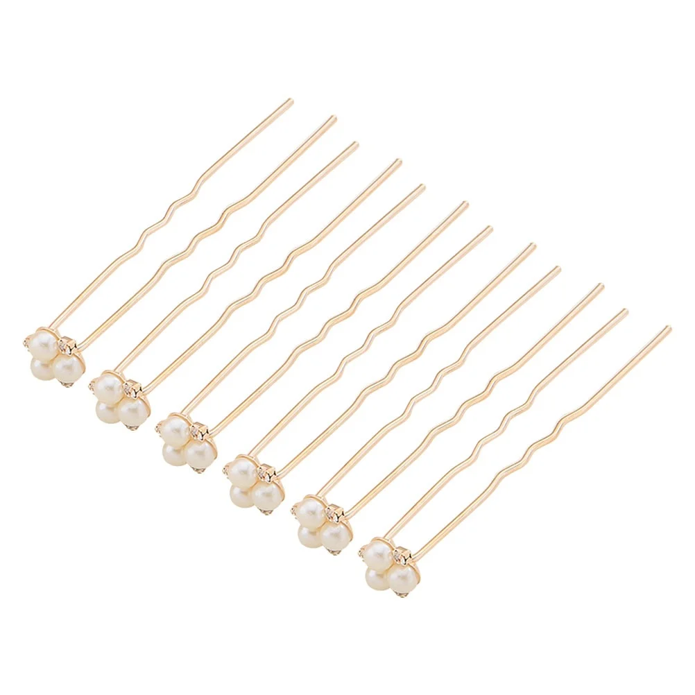 

12Pcs Bridal Hair Sticks U Shaped Pins Wedding Accessories Rhinestone Pearl Decorative Chopsticks Women Bridesmaid