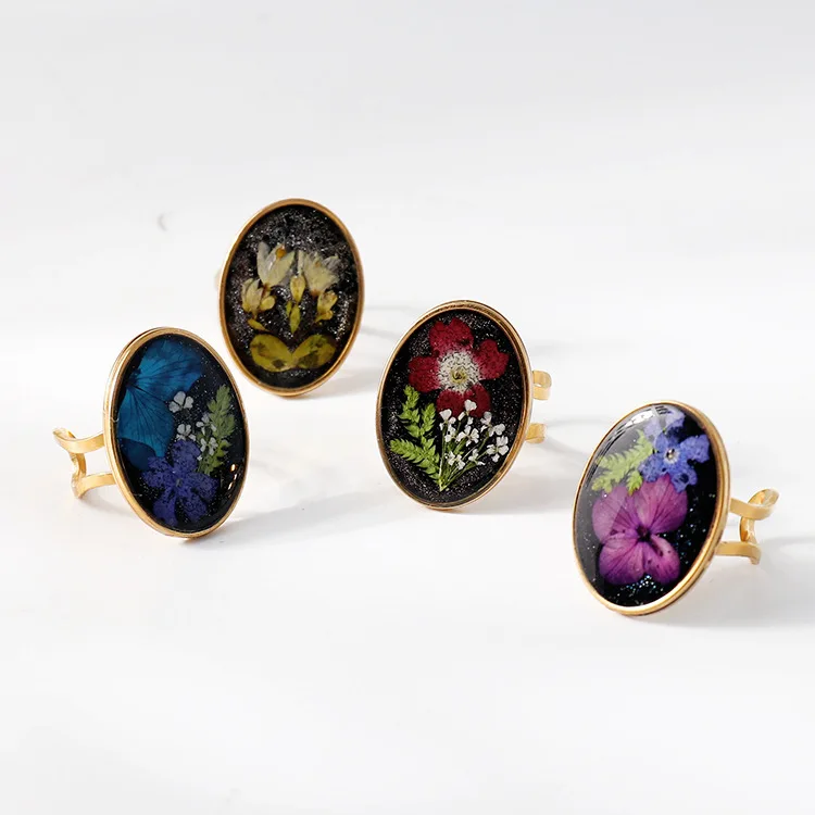 

Preserved Real Flower Ring French Style Cherry Blossom Jewelry Adjustable Blooming Gift for Women Anniversary Fashion Jewelry