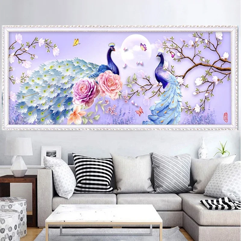 DIY full Diamond Embroidery,Round Diamond 5D The flowers bloom the peacock Living room decoration rhinestone Diamond painting