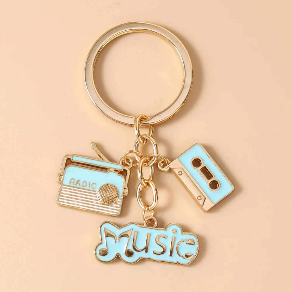 Aihua Niedlicher Musik-Radio-Grammophon-Kassetten-Schlüsselanhänger, Musik-Serie Schlüsselring für Frauen und Mädchen, Handtaschenanhänger, DIY-Schmuckgeschenke – Detail 6