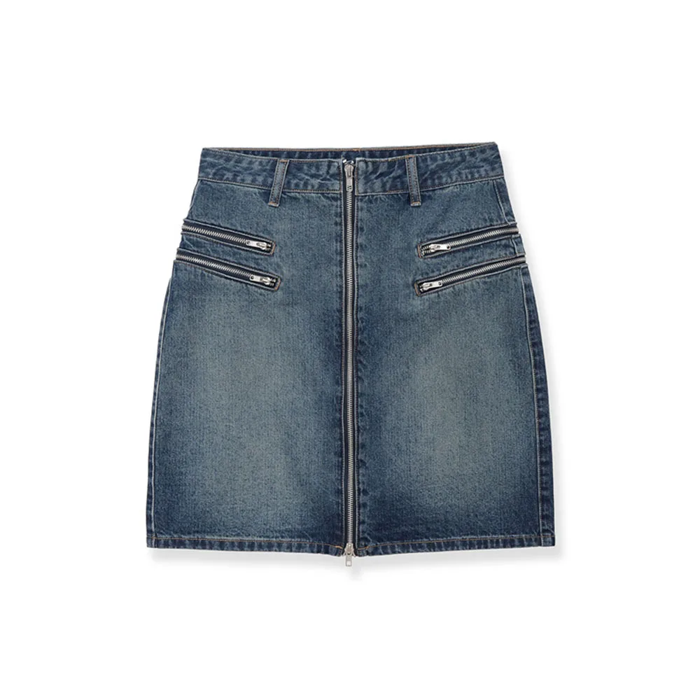 

New Dark Blue Women Denim Skirt Zipper Design High Waist Half Skirt Summer Casual Straight Skirt For Ladies Daily Wear