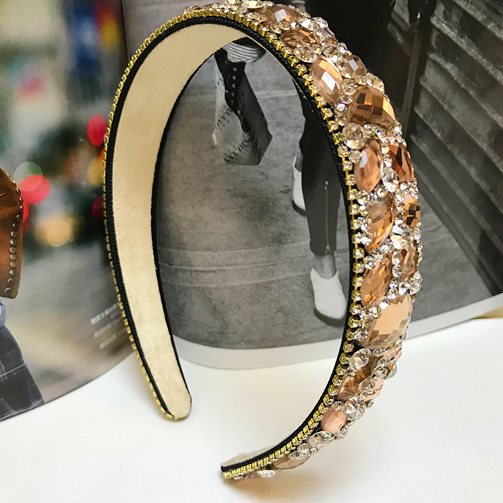 

Korean Version Rhinestone Wide Edge Hair Card Miss Headbands Sparkly for Women Vintage Headdress